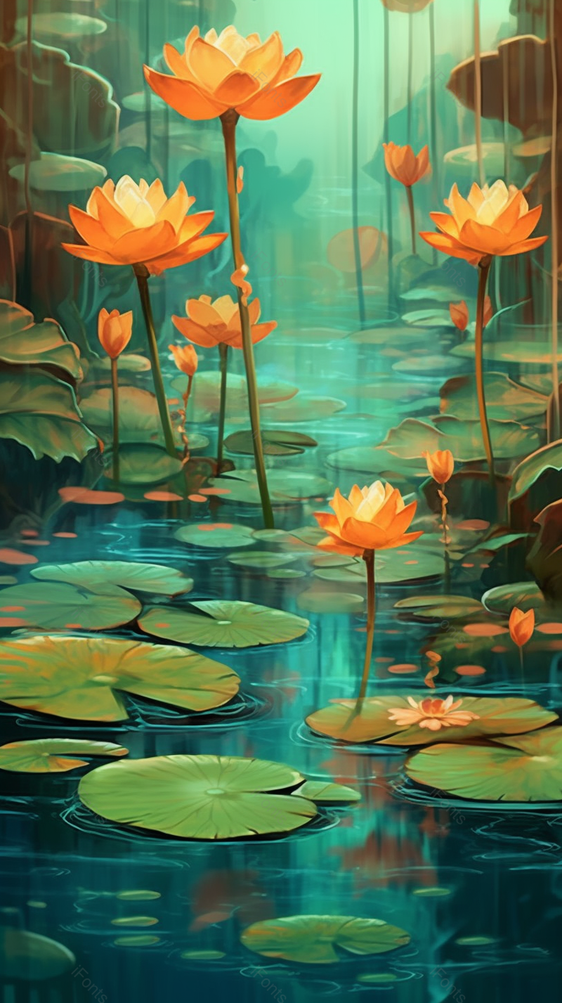 绿色的荷叶红色的荷花和池塘背景,插画/手绘图,插画/手绘图库,插画/手绘图下载,插画/手绘